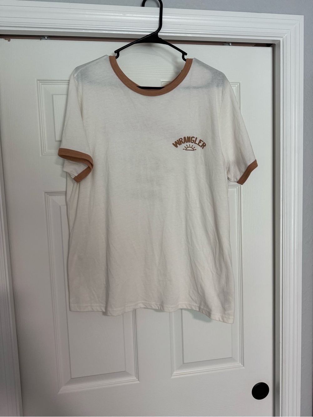 Wrangler Cream Ringer T-Shirt with Tan Trim